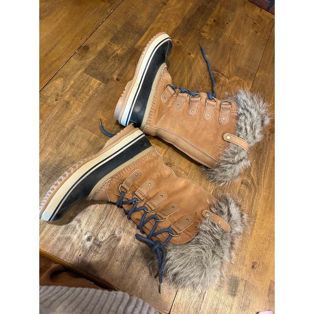 Sorel Leather Joan of Arc Winter Boots, Size 7.5 Brown Tan Macy Blue Liner - Picture 9 of 9